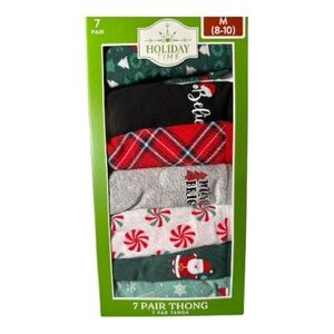 Holiday Time Women's Merry Christmas Jersey Thong Underwear 7 Pack S-XXL Panties